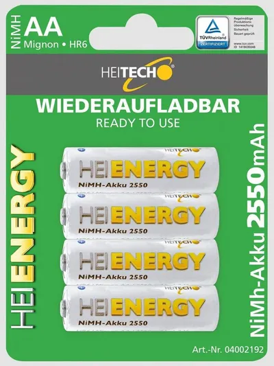 HEITECH AA Akku Mignon 2550 mAh 1,2V NiMH 4 Stück Batterie, (4 St)