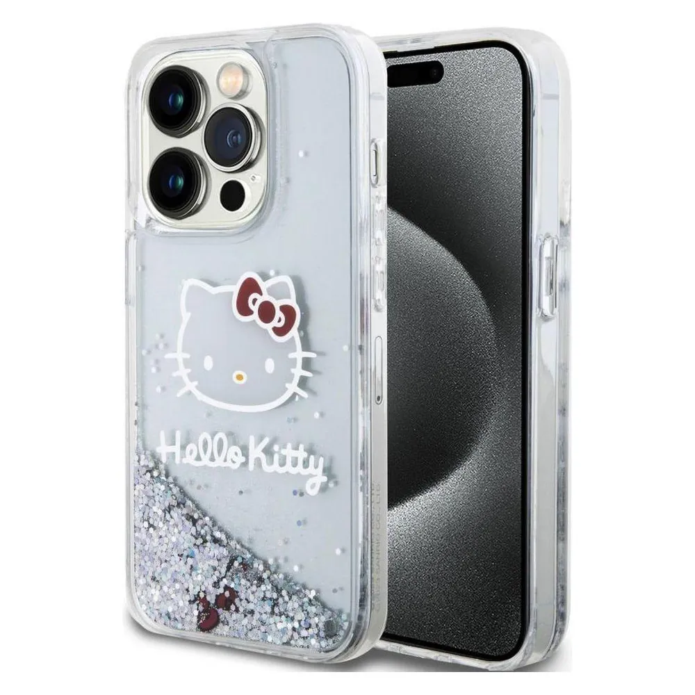 Hello Kitty Liquid Glitter Electroplating Head Logo Case for iPhone 13 Pro Transparent