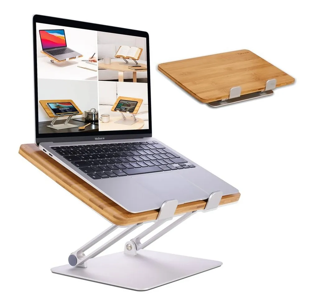 HENNEZ Laptop-Ständer "Linus" Bambus für Laptop IPad Tablett, (gegen Nacken- & Rückenschmerzen Macbook Microsoft Surface klappbar)