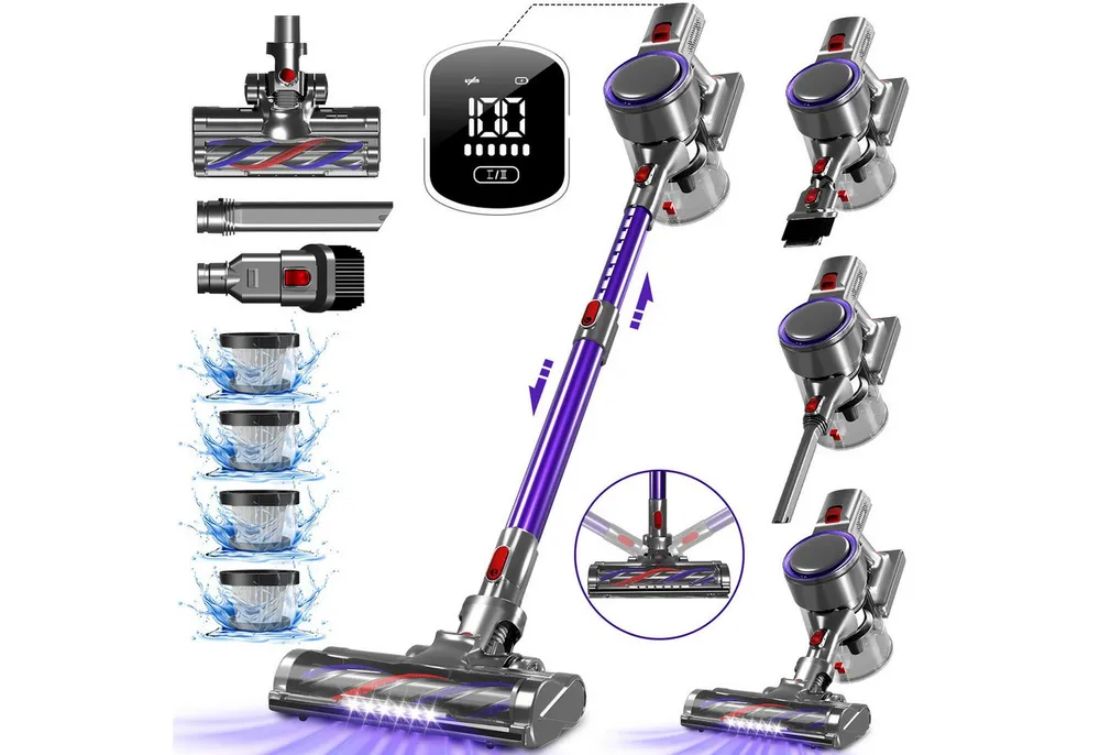 Hiazurm Akku-Hand-und Stielstaubsauger Akku Staubsauger,55000Pa/1.8L/55min 8 in 1 Staubsauger Kabellos, beutellos, Mit LED Display,2 Saugstufen,Akkusauger,Für Böden,Teppich,Tierhaare
