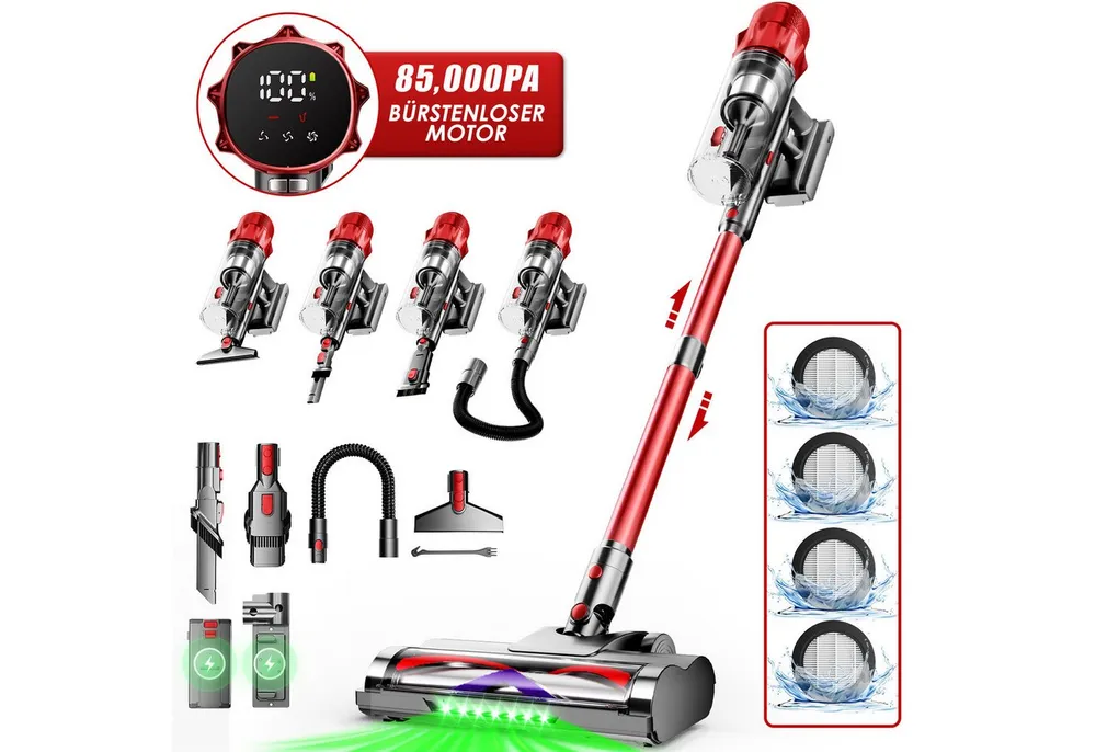 Hiazurm Akku-Hand-und Stielstaubsauger Akku Staubsauger,85000Pa/2.8L/70min OLED-Display Staubsauger Kabellos, Super Leise Stabstaubsauger für Tierhaare und Teppiche