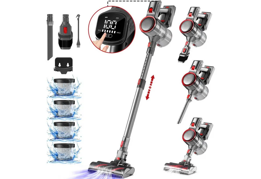 Hiazurm Akku-Hand-und Stielstaubsauger Akku Staubsauger,55000Pa/1.8L/55min 8 in 1 Staubsauger Kabellos, beutellos, Mit LED Display,2 Saugstufen,Akkusauger,Für Böden,Teppich,Tierhaare
