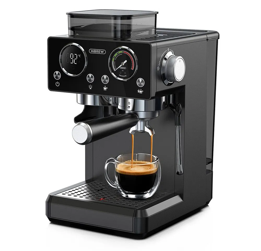 HiBREW Kaffeemaschine mit Mahlwerk, 20-stufige Mahlgradeinstellung, Dampfdüse für Latte