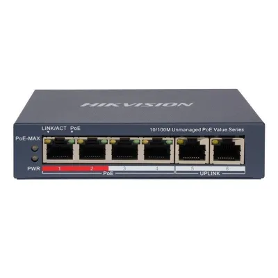 Switch Hikvision DS-3E0106P-E/M(B) 4x PoE 2x Uplink 10/100 Mbps Grau