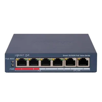 Switch Hikvision DS-3E1106P-EI 6 Ports PoE 60W Managed Fast Ethernet