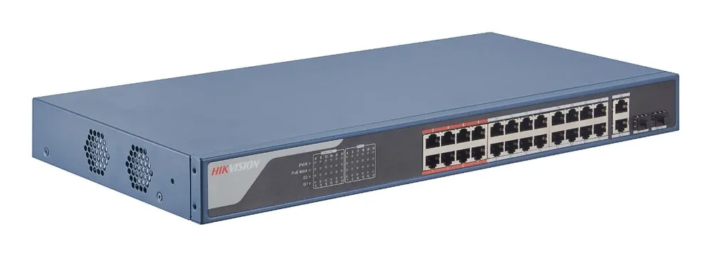 Hikvision DS-3E1326P-EI Switch 24 PoE+-Ports 10/100 Mbit/s 2 SFP Rack 1U Metall Web-Management