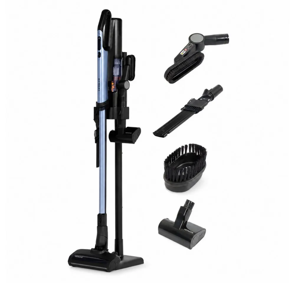 Hitachi Akku-Handstaubsauger PV-XHE 4 PL MB 2in1 Akku-Sauger (80 Min., LED, HEPA, Ladestation), 550 W, beutellos, Green-Light-LED-Technologie, bis zu 80 Min. Laufzeit, 225 AW Saugkraft