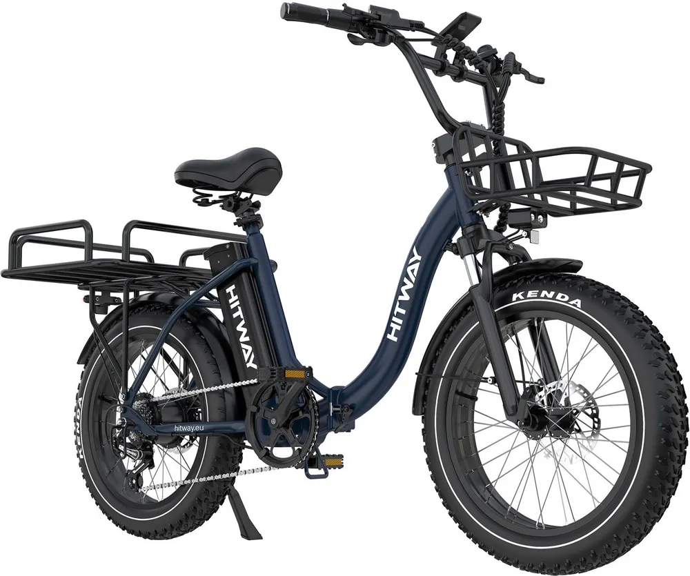 HITWAY E-Bike Cityrad 20*4,0 zoll Lasten-Elektrofahrrad mit 48V27Ah Akku bis 110-150km, 7 Gang shimano, Kettenschaltung, E-Klapprad mit 2 Körben, NFC,APP, StVZO