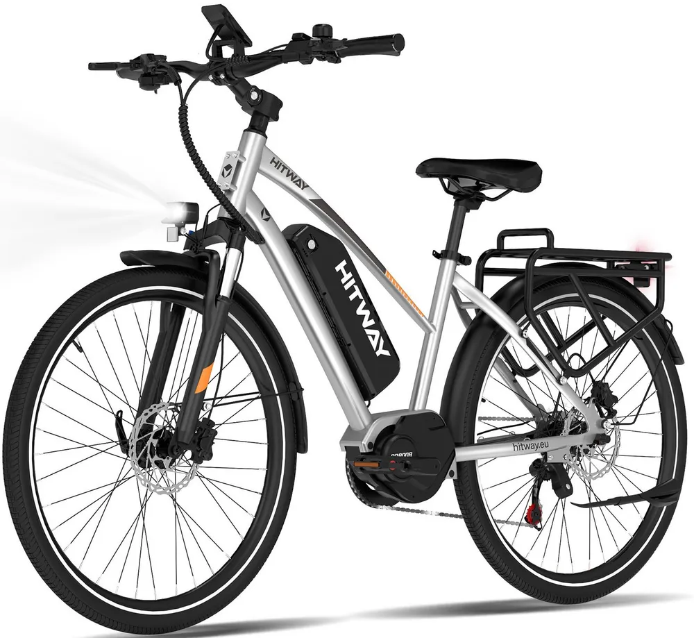 HITWAY E-Bike Cityrad 27,5" E-Bike, 250W, Drehmomentsensor, hydraul. Bremsen, bis zu 180 km, 7 Gang shimano shimano Schaltwerk, Kettenschaltung, Mittelmotor, 468 Wh, Ananda Mittelmotor, ZOOM Bremsen,3A-Lader, App, NFC.