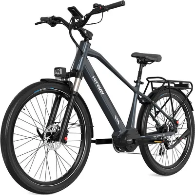 HITWAY E-Bike Cityrad Pedelec 26 Zoll Elektrofahrrad bis zu 80-120km Reichweite mit StVZO, 7 Gang shimano shimano Schaltwerk, Kettenschaltung, Mittelmotor, 374,4 Wh, 25km/h mit Drehmomentsensor für Erwachsene mit APP GPS 4G