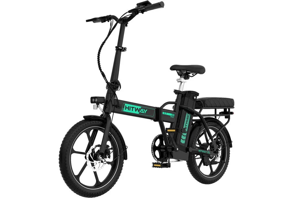 HITWAY E-Bike Faltrad Faltrad 16 Zoll, 13Ah Akku, bis 100 km Elektrofahrrad Pedelec, 1 Gang, Kettenschaltung, Heckmotor, 468 Wh, faltbares Citybike mit App & Gepäckträger