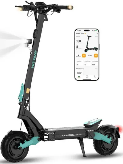 HITWAY E-Scooter 10 Zoll E-Roller mit Straßenzulassung ABE, 2×1800W Doppelmotor, 20 km/h, (mit Schutzblech), bis zu 130km, NFC/Blinker/APP, Faltbar