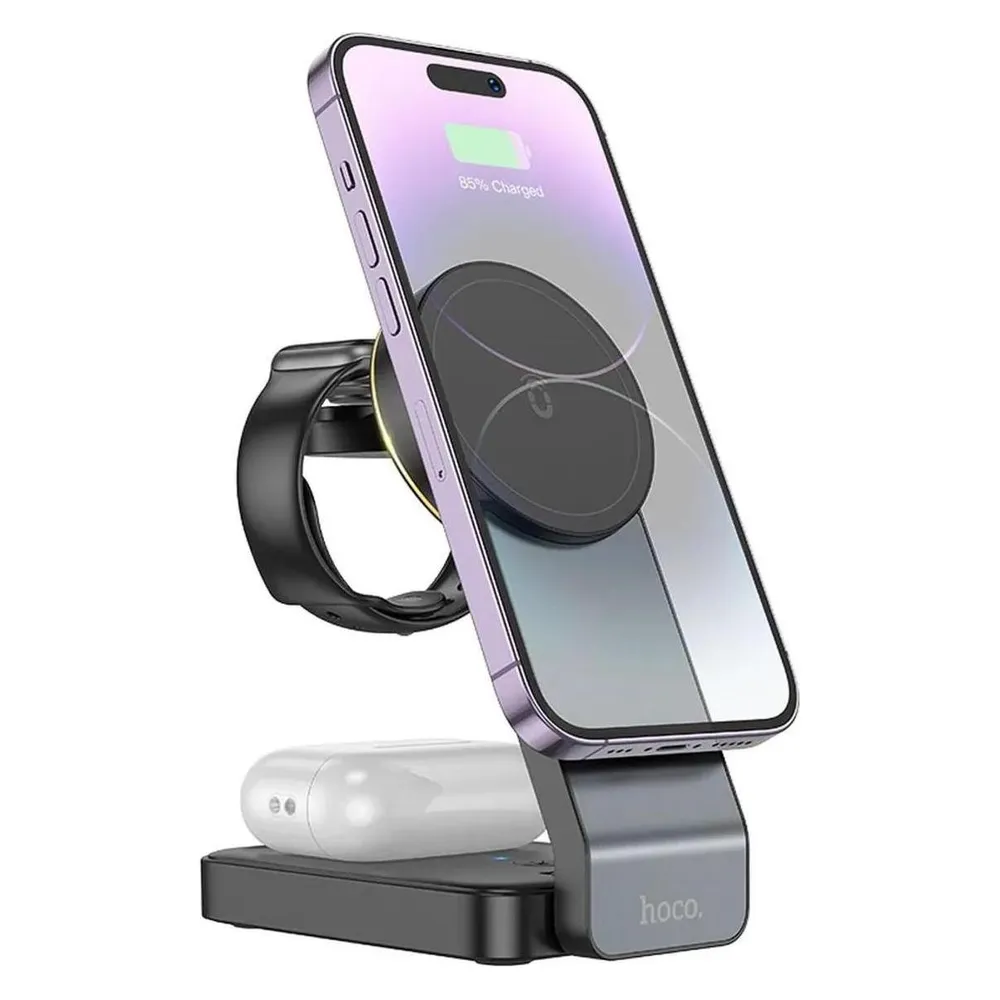 Hoco Wireless Charger CQ3 3in1, 15W, 1.67A, schwarz