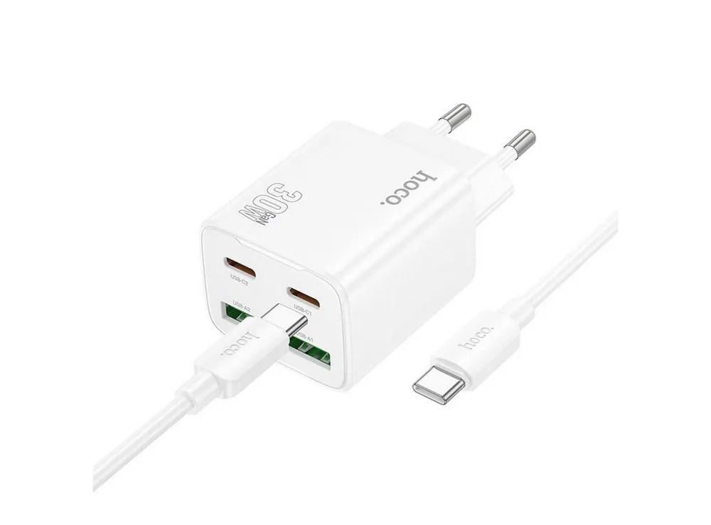hoco. N56 USB-Ladegerät (3000 mA, Einzelartikel, Inklusive 1 m USB-C-auf-USB-C-Kabel, PD + QC3.0 Schnellladen, 30W, 4 Anschlüsse, inkl. Kabel)