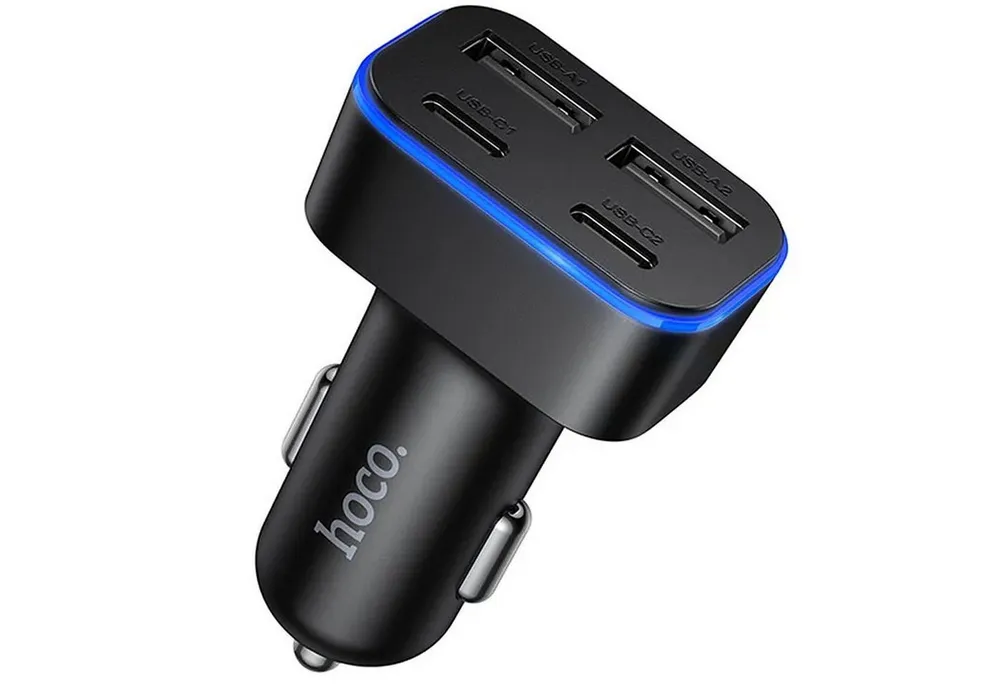 hoco. Z63 KFZ Ladegerät 4 Port USB A USB C Auto Smartphone-Ladegerät (3000 mA, Handy KFZ Ladegerät 4 Port USB A USB C Auto Schnell Ladeadapter)