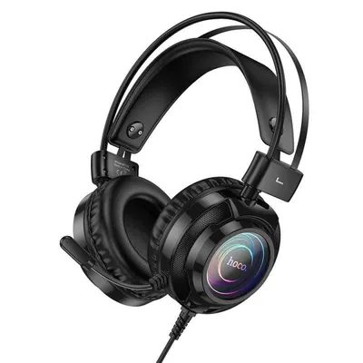 Kopfhörer Hoco W110 kabelgebunden 3,5 mm + USB-A Gaming RGB-Beleuchtung Schwarz