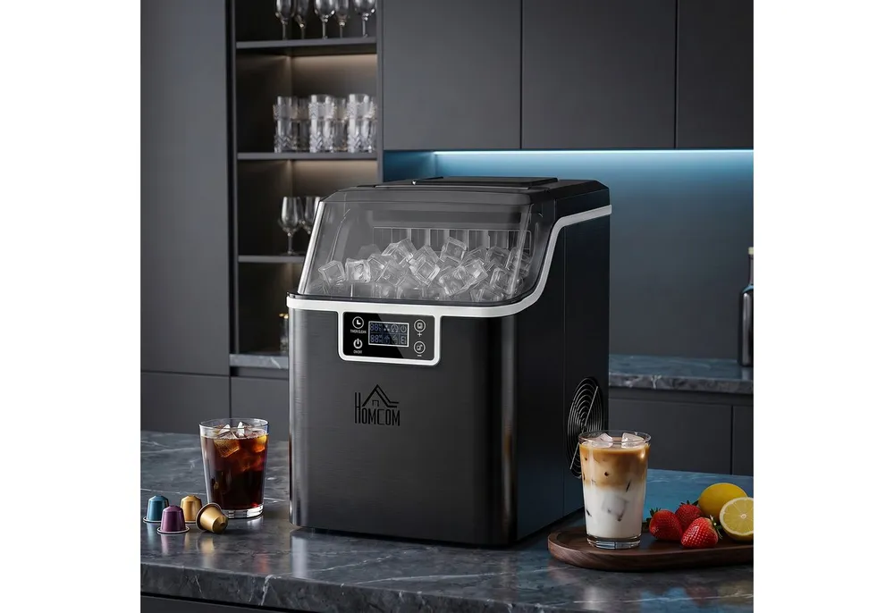 HOMCOM Eiswürfelmaschine Ice Maker, 24 Nugget Eiswürfel, 20kg/24h, 2,1L Wassertank, Selbstreinigung Schwarz 25,2 x 36 x 37,1 cm