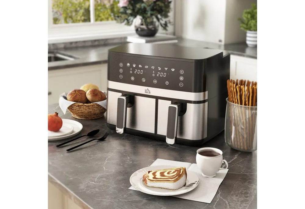 HOMCOM Heißluftfritteuse, 2700 W, mit Antihaftbeschichtung, Touchscreen, Smart und Timer-Funktion