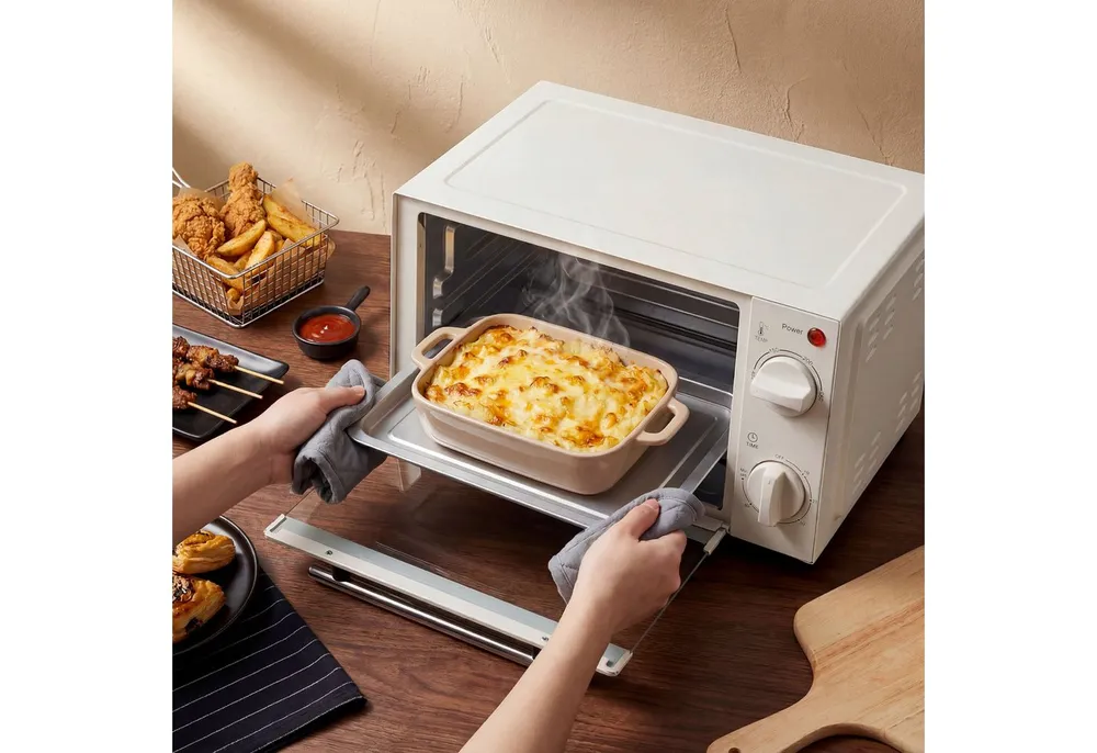 HOMCOM Minibackofen Backofen 10 L 750W 100-230℃ mit Backblech Pizza-Ofen, zum Grillen, Backen, Toasten, Cremeweiß