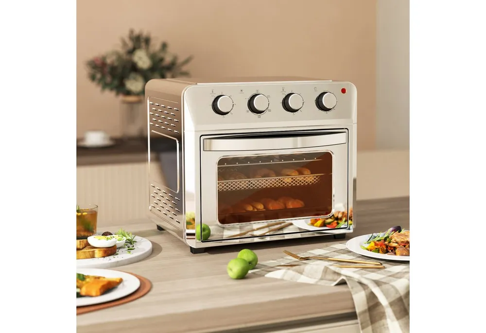 HOMCOM Minibackofen Backofen 10 L 750W 100-230℃ mit Backblech Pizza-Ofen, zum Grillen, Backen, Toasten, Silber