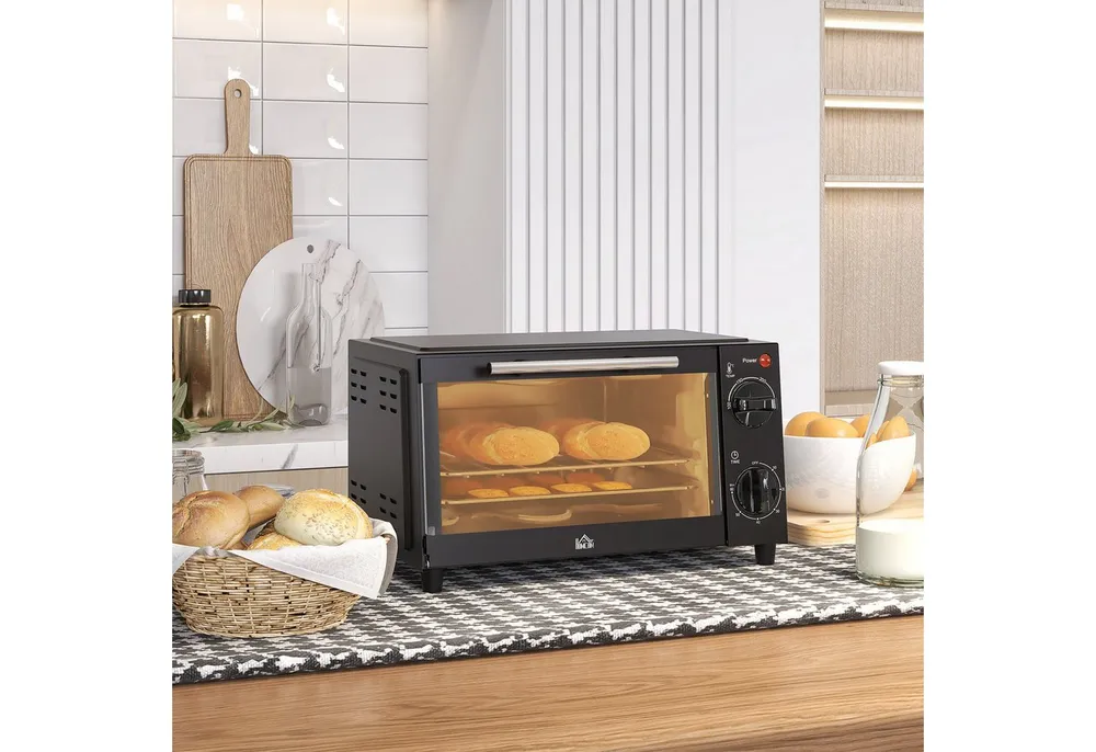 HOMCOM Minibackofen Backofen 10 L 750W 100-230℃ mit Backblech Pizza-Ofen, zum Grillen, Backen, Toasten, Schwarz