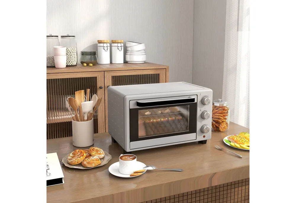HOMCOM Minibackofen Backofen 10 L 750W 100-230℃ mit Backblech Pizza-Ofen, zum Grillen, Backen, Toasten, Silber