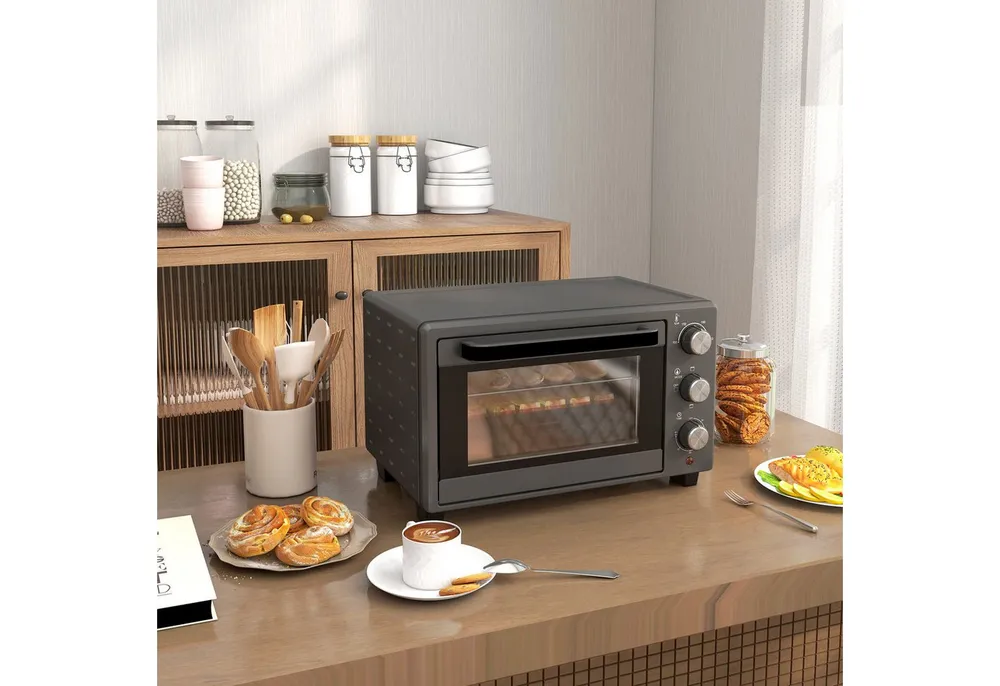 HOMCOM Minibackofen Backofen 10 L 750W 100-230℃ mit Backblech Pizza-Ofen, zum Grillen, Backen, Toasten, Grau