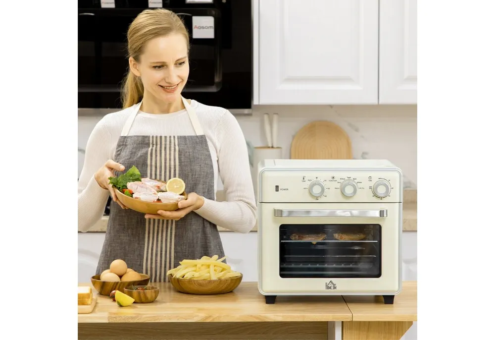 HOMCOM Minibackofen Mini Ofen, Grillrost, 90-230°C Heißluftfritteuse, mit 5 Modi, Frittierkorb, 60 Min. Timer, 1400W, Metall