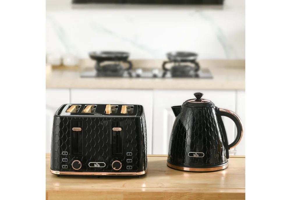 HOMCOM Toaster 1,7L Wasserkocher 4 Toastscheiben, Frühstücksset, 4 Schlitze, für 4 Scheiben, 2200 W, mit automatischer Abschaltung, Auftau- & Aufwärmfunktion, Schwarz