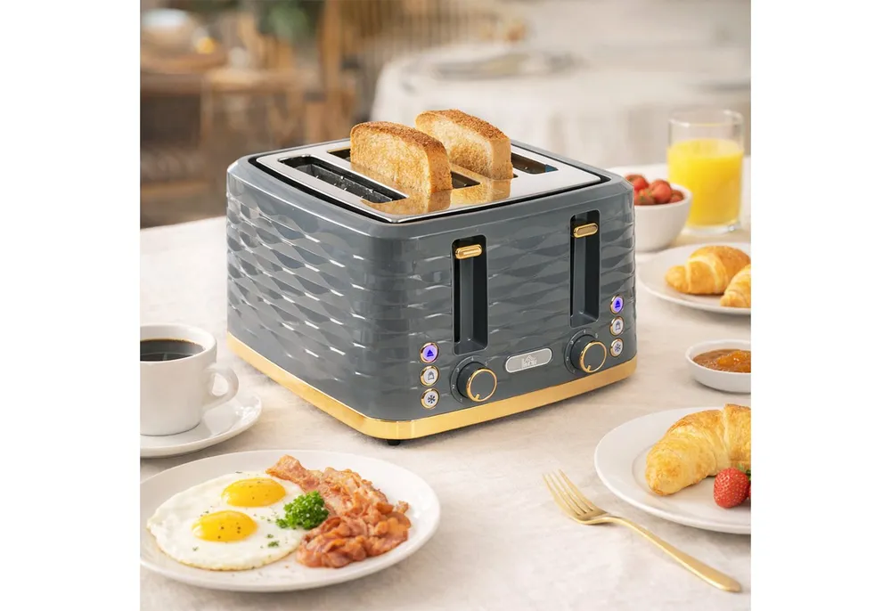 HOMCOM Toaster, 4 kurze Schlitze, für 4 Scheiben, 1860 W, Automatische Abschaltung, 7 Bräunungsstufen