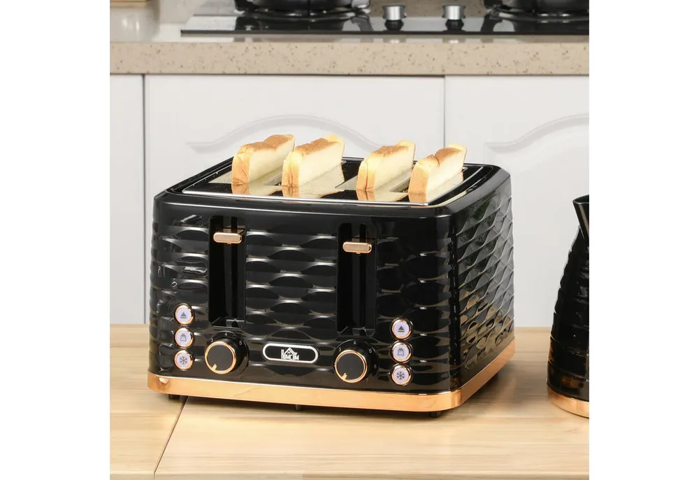 HOMCOM Toaster 4 Scheiben mit 7 Stufen, Auftaufunktion, Liftfunktion, Vier-Scheiben-Toaster, für Haushaltsgebrauch, 1860 W, 1860 W Schwarz
