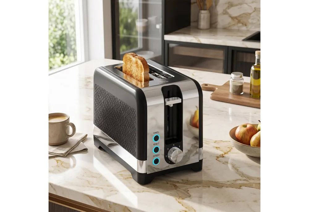 HOMCOM Toaster 7 Bräunungsstufen, Aufwärmen, Abbruch, Krümelschublade, 2 Schlitze, für 2 Scheiben, 930 W, abnehmbarer Brötchenaufsatz, Auftaufunktion, Brotzentrierung, AutoOff