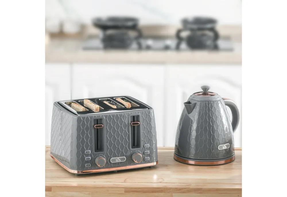 HOMCOM Toaster Kocher--Set, 4 Schlitze, für 4 Scheiben, 2200 W, mit automatischer Abschaltung, Auftau- & Aufwärmfunktion, Beige