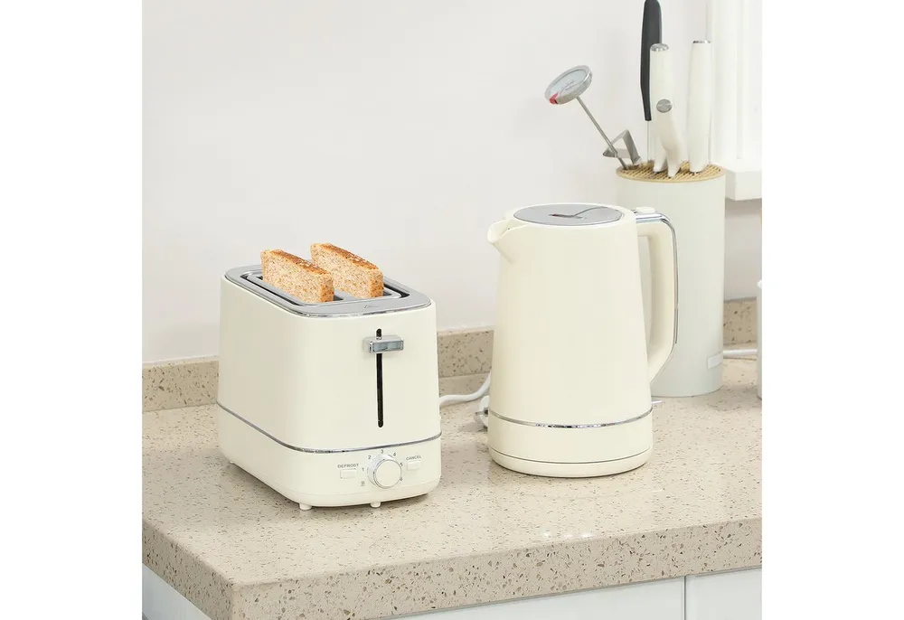 HOMCOM Toaster Set aus 1,7 L, 2 Schlitze, für 2 Scheiben, 2200 W, Wasserkocher und Toaster mit 6 Bräunungsstufen, Stahl, eige