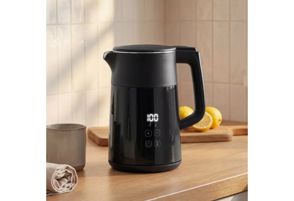 HOMCOM Wasserkocher, 1.7 l, 3000 W, PTFE-freier Edelstahl, elektronische Temperatureinstellung