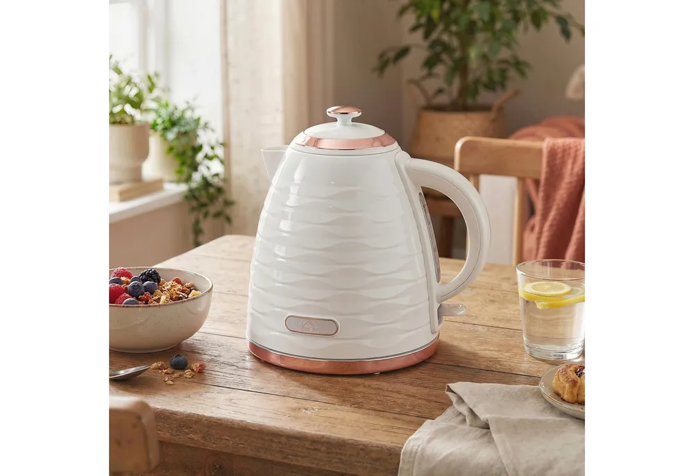 HOMCOM Wasserkocher Schnellkochfunktion, BPA-frei, Wasserkocher, 360° Drehbasis, 1.7 l, 2200 W, Kalkfilter, automatische Abschaltung, Trockenlaufschutz