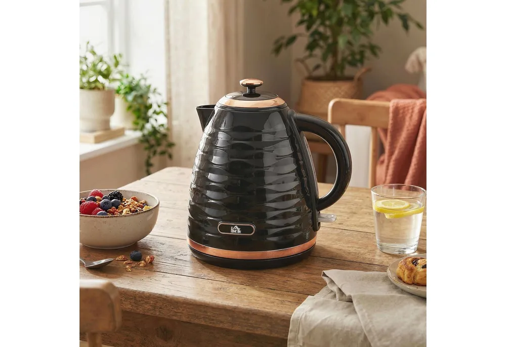 HOMCOM Wasserkocher Schnellkochfunktion, BPA-frei, Wasserkocher, 360° Drehbasis, 1.7 l, 2200 W, Kalkfilter, automatische Abschaltung, Trockenlaufschutz