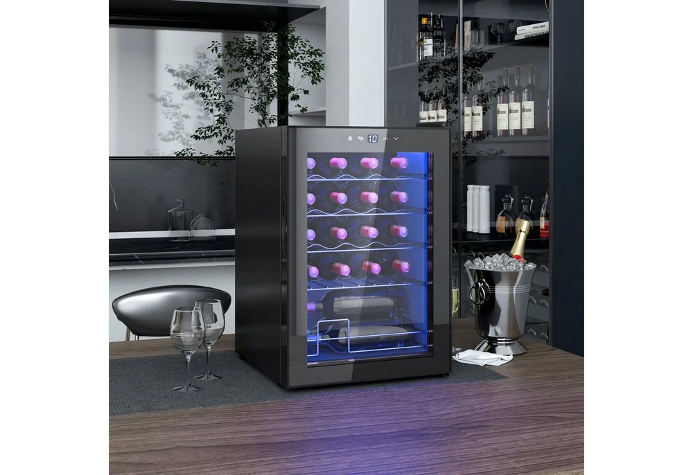 HOMCOM Weinkühlschrank Kompressor 20 Flaschen 5-18°C, Touchscreen, LED-Beleuchtung, für 20 Standardflaschen á 0,75l,mit Innenbeleuchtung, Schwarz