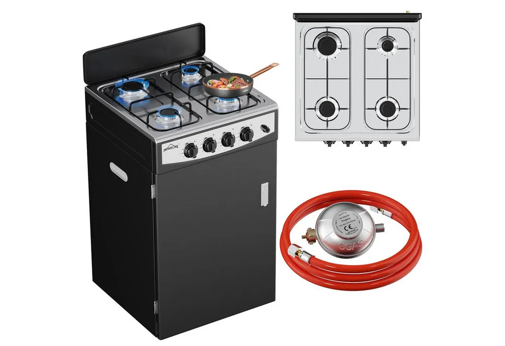 HOMELUX Gaskocher Campingkocher, 3/4/5 Flammig Gasherd Kochfeld, Campingkocher mit 1,5M Anschlussschlauch und Druckminderer 50 mbar