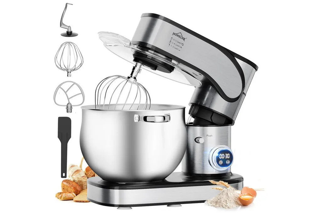 HOMELUX Küchenmaschine SC-603E, 2500 W, 12 l Schüssel, inkl 4-Teiligem Patisserie-Set und Spritzschutz, Edelstahlschüssel