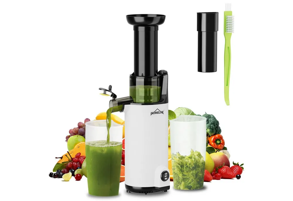 HOMELUX Slow Juicer Kleiner Entsafter Sicherheitsverriegelung, Mini, kompakt, 120 W, Geräuscharm, mit Easy-Clean Konzept, 120 W