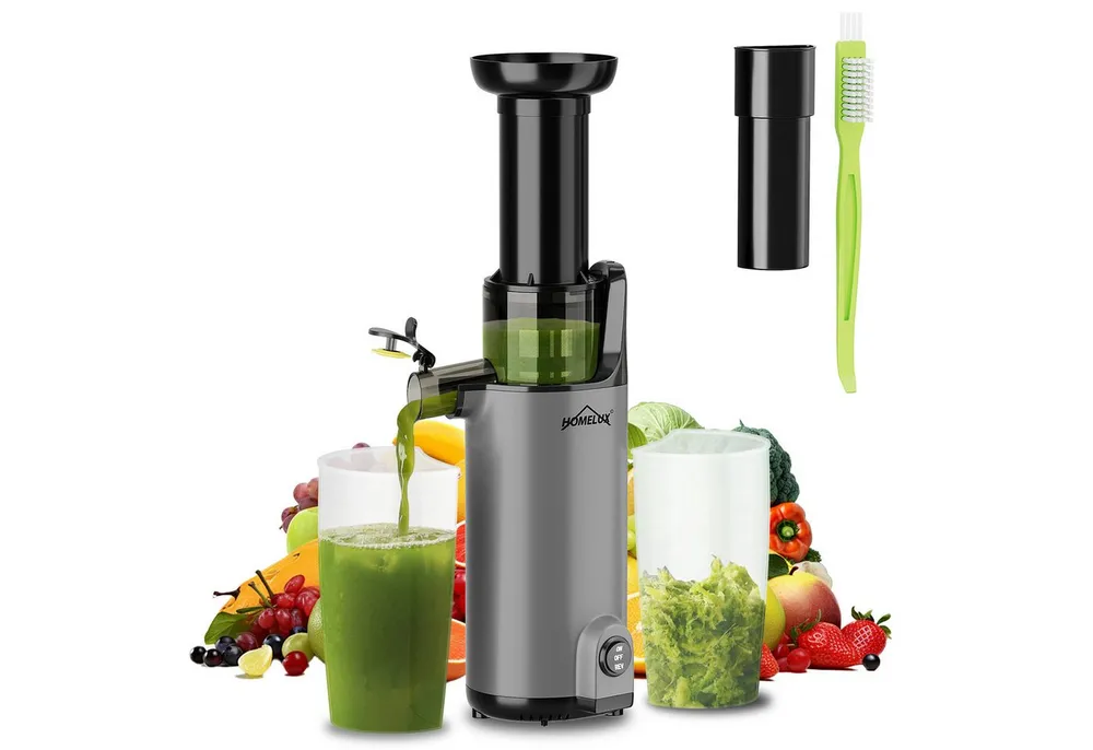 HOMELUX Slow Juicer Kleiner Entsafter Sicherheitsverriegelung, Mini, kompakt, 120 W, Geräuscharm, mit Easy-Clean Konzept, 120 W