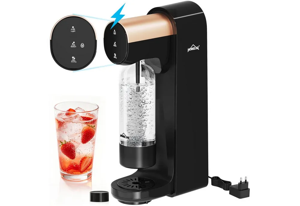 HOMELUX Wassersprudler Elektrisch Sprudelwasser Maschine Mit 1 PET-Flasche 3-Gang-Automatik, (set, 1 x Sprudelwasser Maschine,1 x PET-Flasche), 3-Gang schwach/mittel/stark,Touchscreen-Bedienung, Kindersicherung