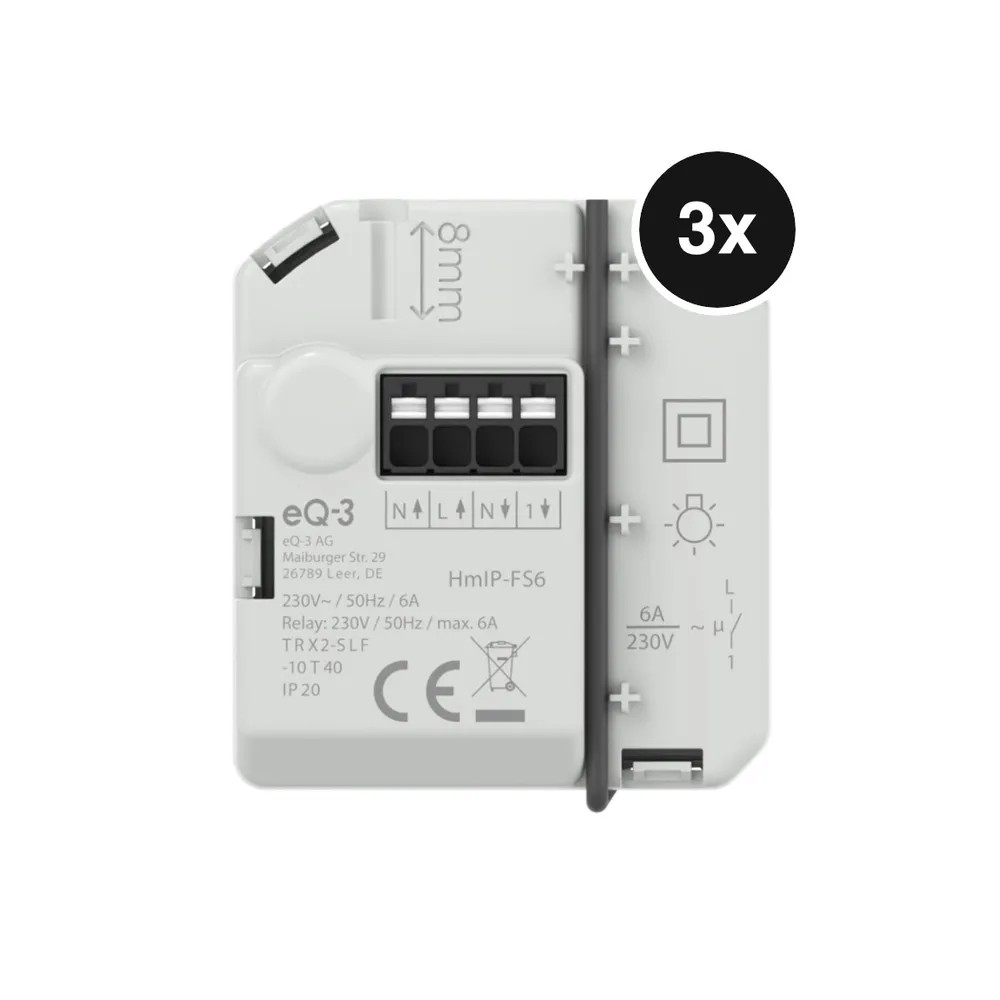 Homematic IP Schaltaktor (6 A) - zur Lichtsteuerung, Unterputz, 1-Kanal - 3er-Set