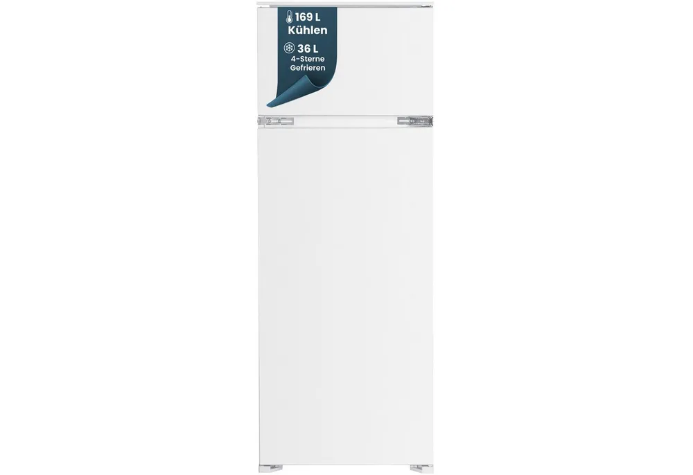 homeX Einbaukühlgefrierkombination CFB2051E, 145 cm hoch, 54 cm breit, 205 Liter, Einbaukühlschrank mit Gefrierfach, 145cm hoch, Schlepptür