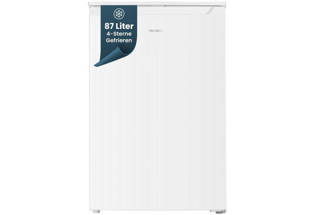 homeX Gefrierschrank FS871E-W, 85 cm hoch, 55 cm breit, 87 Liter, Tiefkühlschrank klein, Freezer, 4-Sterne Gefrieren, leise