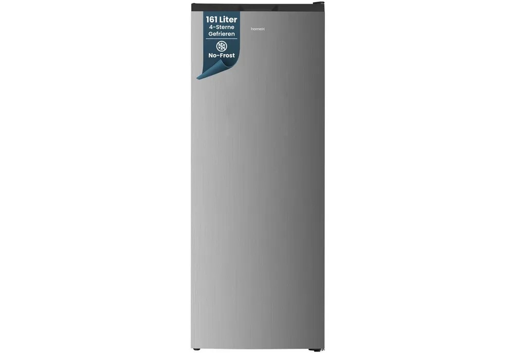 homeX Gefrierschrank FSN1611E-S, 143 cm hoch, 54 cm breit, No Frost, 161 Liter, Tiefkühlschrank groß, Freezer, 4-Sterne Gefrieren
