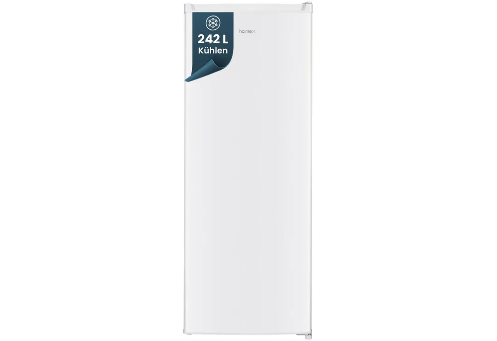 homeX Kühlschrank CS2421E-W, 142.6 cm hoch, 54.4 cm breit, 242 Liter, Vollraumkühlschrank ohne Gefrierfach groß, freistehend
