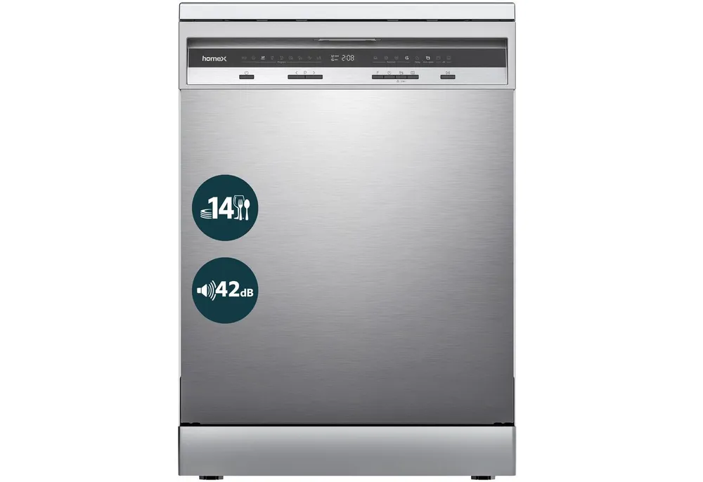homeX Standgeschirrspüler DWFS601442A-S, 10 l, 14 Maßgedecke, Spülmaschine freistehend 60 cm, 14 Gedecke, AquaStop, unterbaufähig