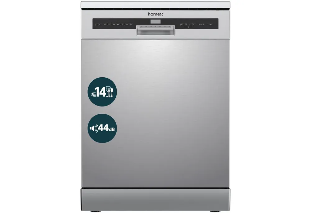 homeX Standgeschirrspüler DWFS601444C-S, 10 l, 14 Maßgedecke, Spülmaschine freistehend 60 cm, 14 Gedecke, AquaStop, unterbaufähig